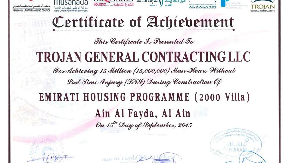 15 MILLION MAN-HOURS WITHOUT LOST TIME INJURY